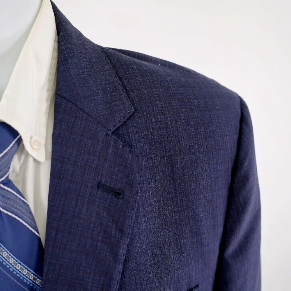 Joseph Abboud Reda‎ Super 110s Wool Blue Check 40R 2 Button Sport Coat Tag 42L